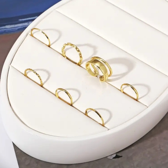 Gold Stacker Midi Ring Set Boho Minimalist Simple Adjustable 7pcs - Picture 3 of 5